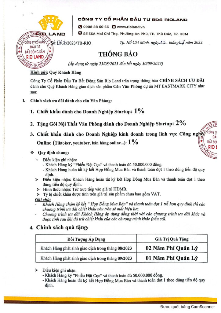 Chính sách thanh toán và ưu đãi mua căn hộ MT Eastmark City Tháp Hybrid