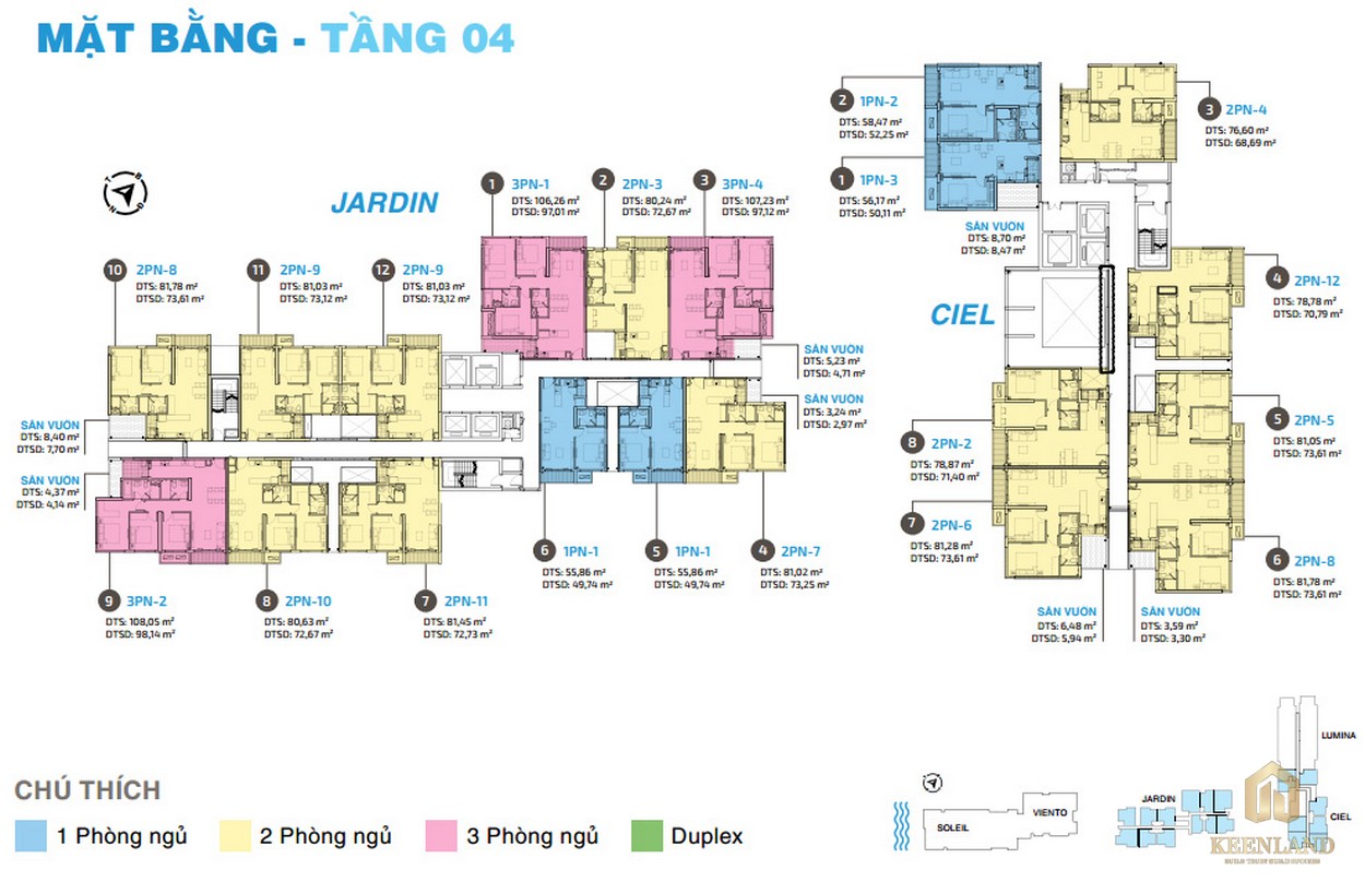 Mặt bằng tầng 4 dự án căn hộ chung cư One Verandah Quận 2