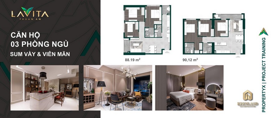 Thiết kế căn hộ 3 PN Lavita Thuận An