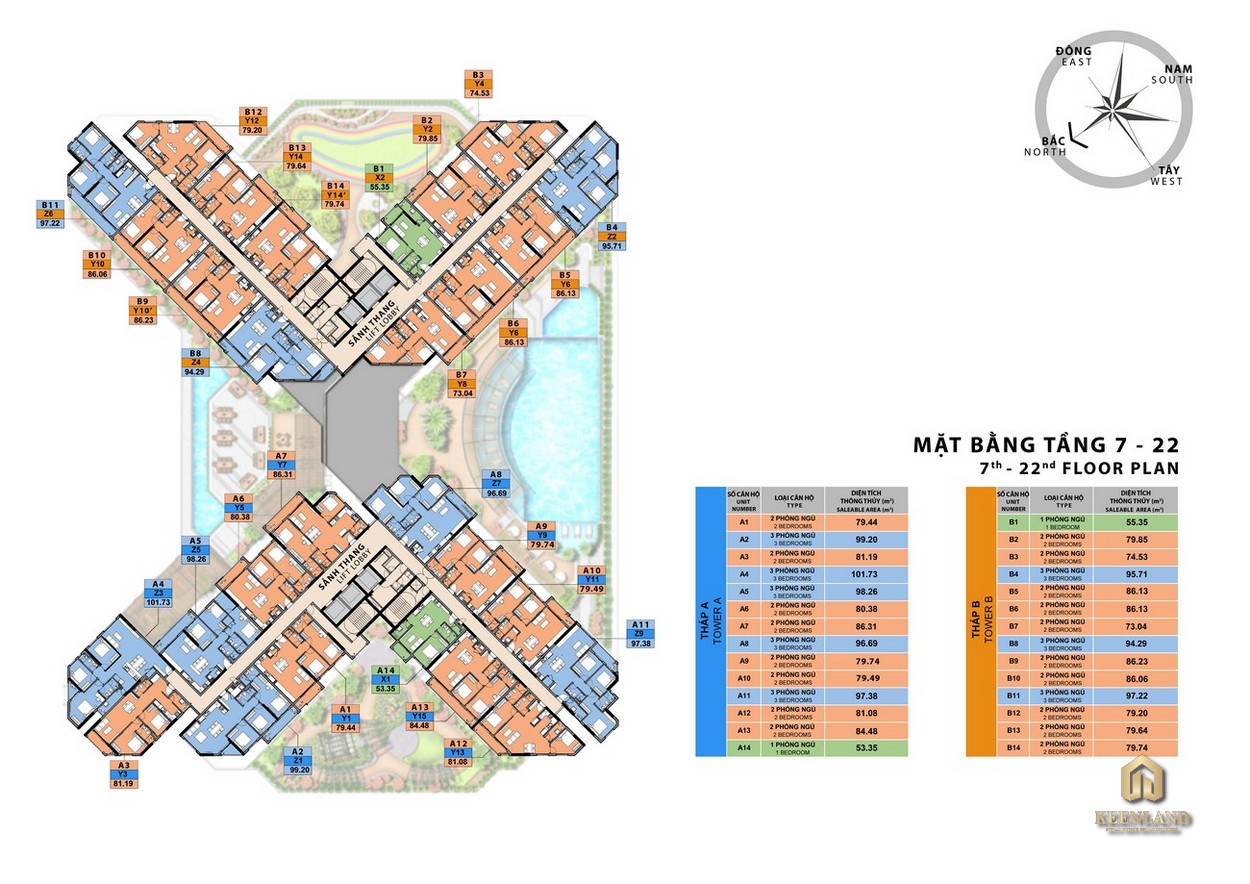 Mặt bằng tầng 7-22 dự án căn hộ Sora Gardens II