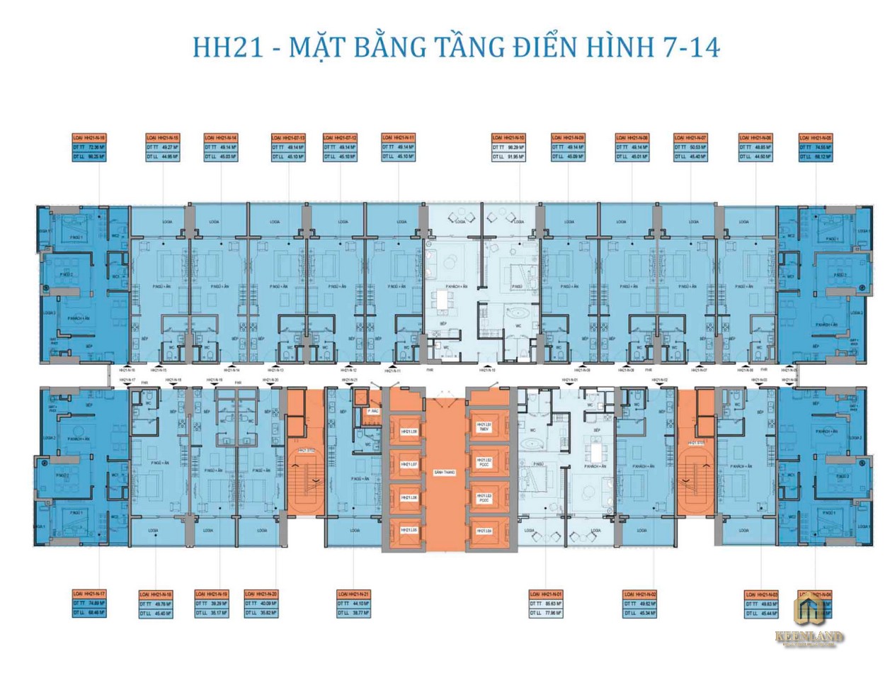 Mặt bằng điển hình tầng 7-14 dự án Takashi Ocean Suite