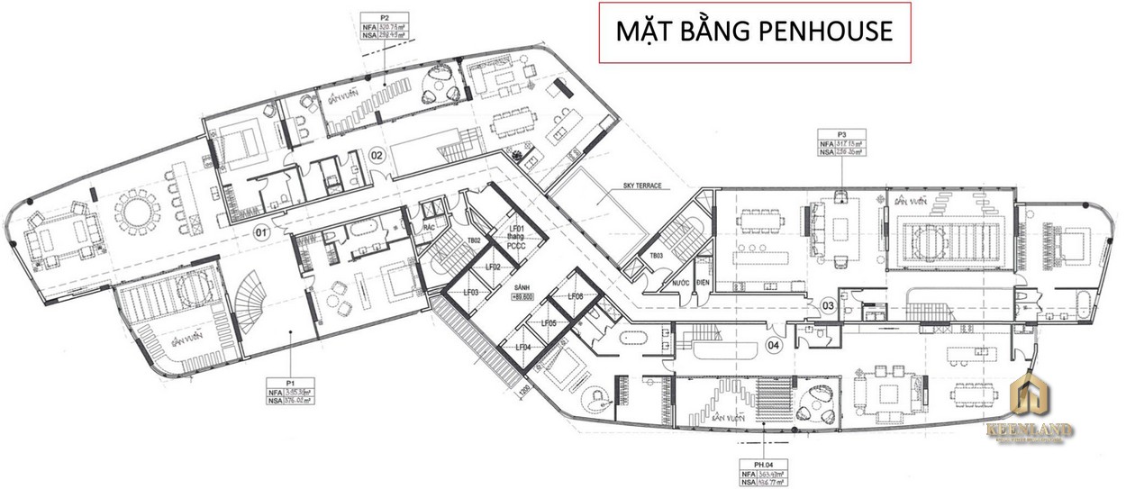 Mặt bằng tầng Penhouse dự án Thảo Điền Green Towers