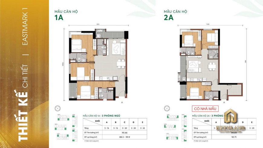 Mẫu căn hộ 1A - 2A phân khu EastMark 1