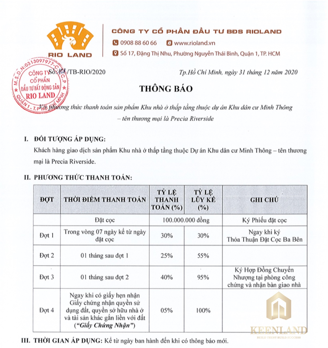 Phương thức thanh toán nhà phố Precia Riverside Quận 2