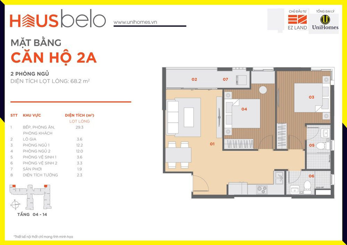 Thiết kế căn hộ 2A dự án Hausbelo quận 9
