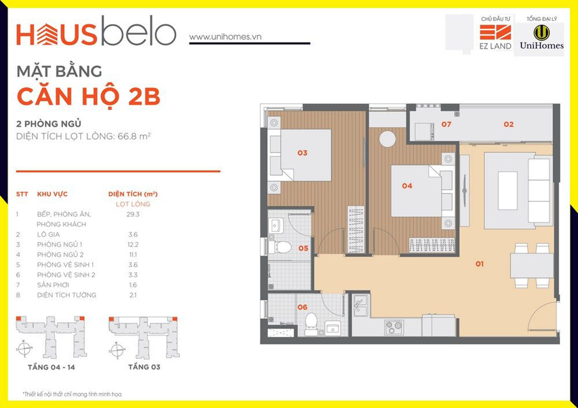 Thiết kế căn hộ 2B dự án Hausbelo quận 9