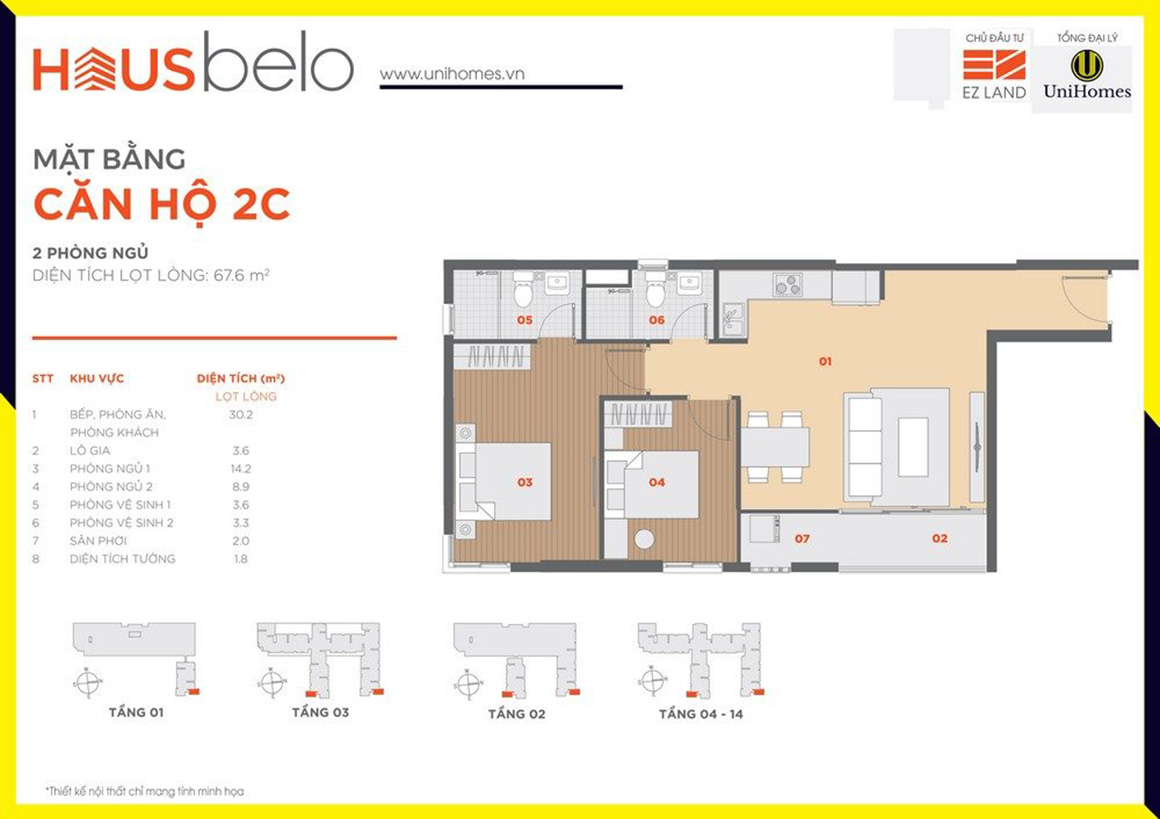 Thiết kế căn hộ 2C dự án Hausbelo quận 9