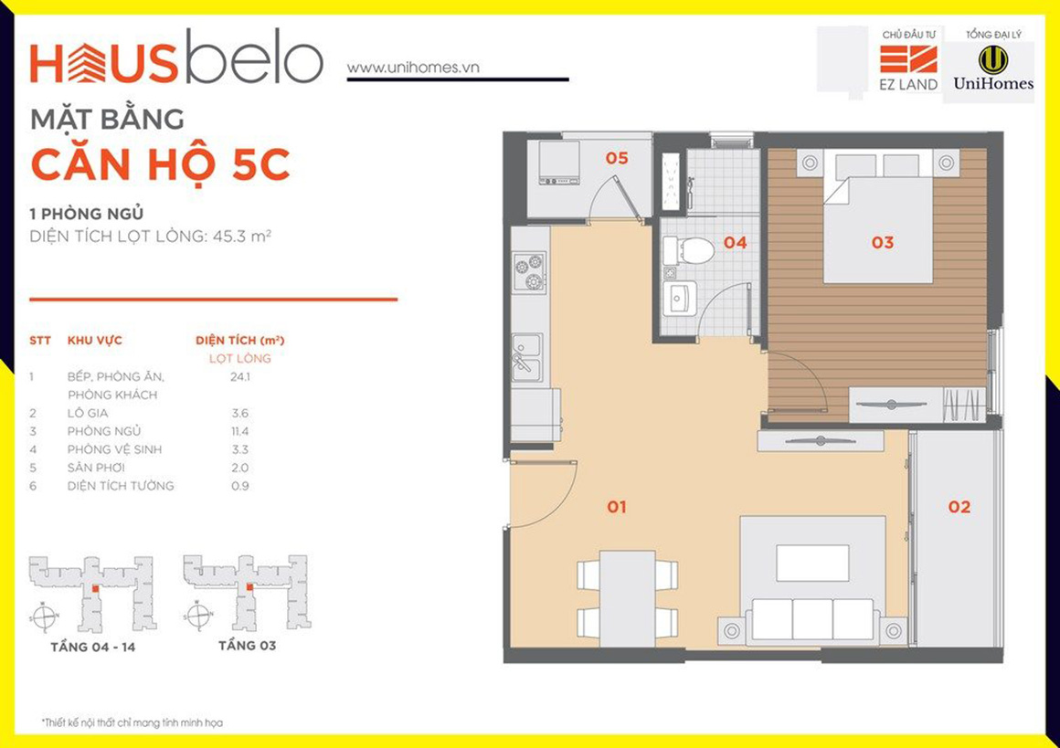 Thiết kế căn hộ 5C dự án Hausbelo quận 9