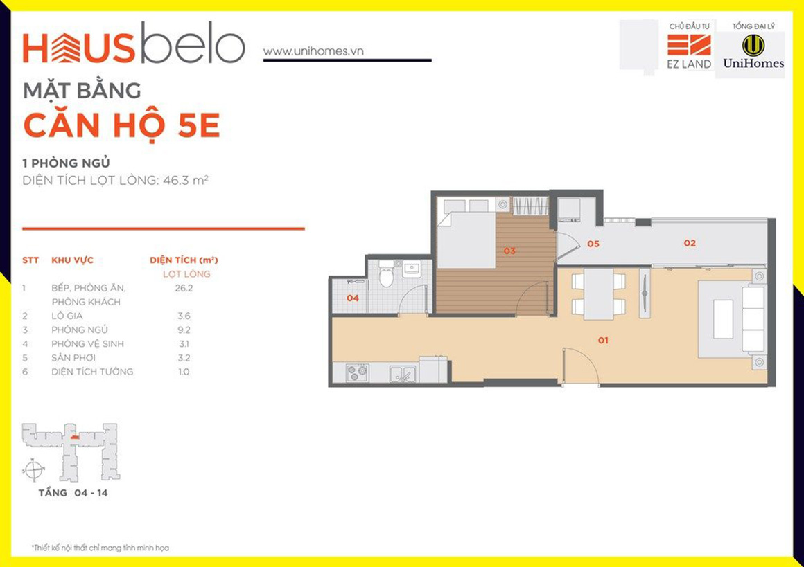 Thiết kế căn hộ 5E dự án Hausbelo quận 9
