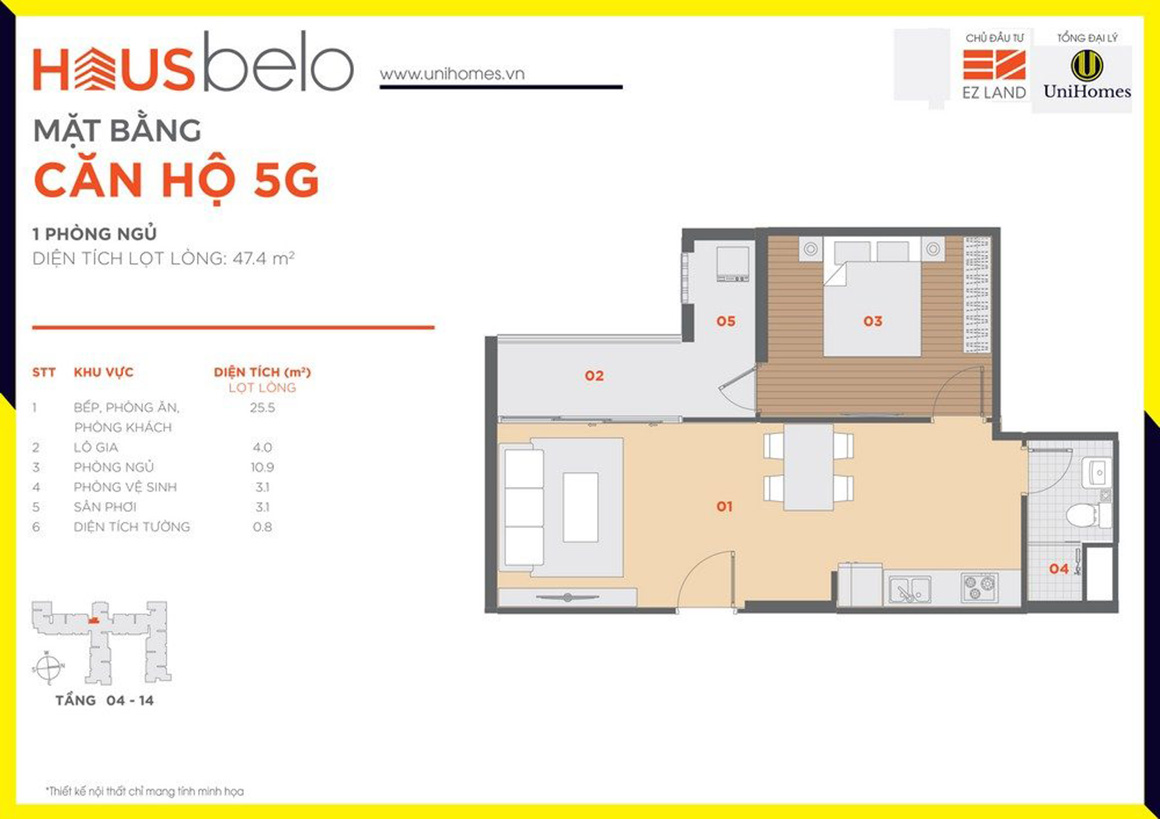 Thiết kế căn hộ 5G dự án Hausbelo quận 9