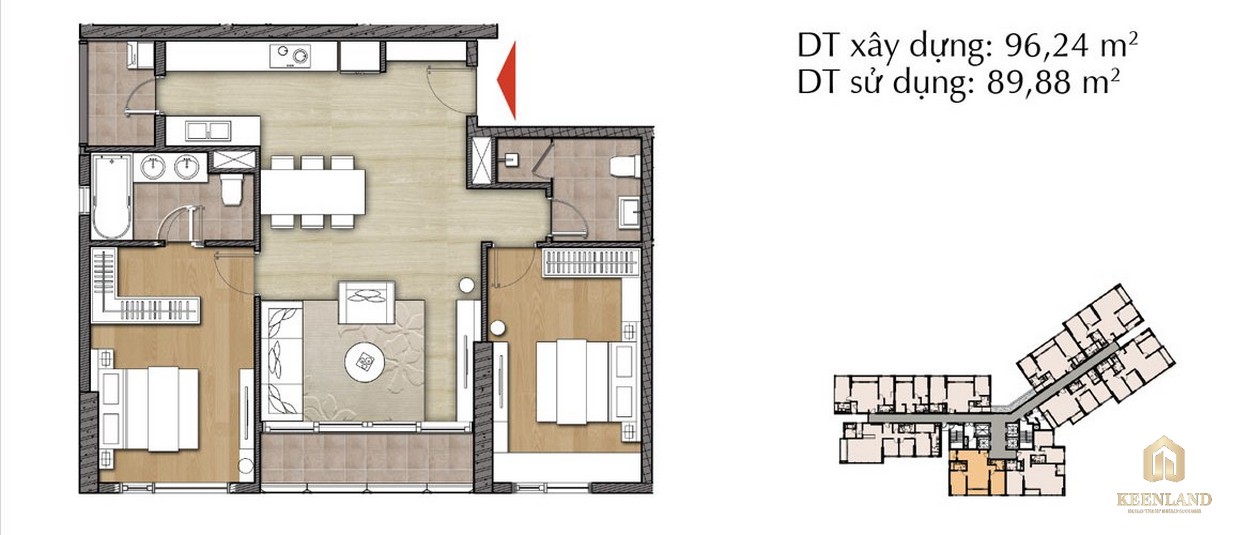 Thiết kế căn hộ 2PN - Mã 2B tại Đảo Kim Cương Diamond Island