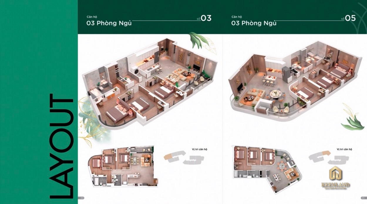 Layout căn hộ Thảo Điền Green 3 Phòng ngủ