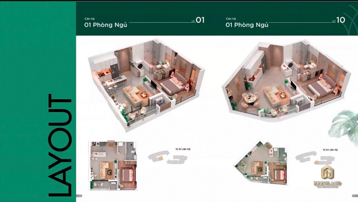 Layout căn hộ Thảo Điền Green 1 Phòng ngủ