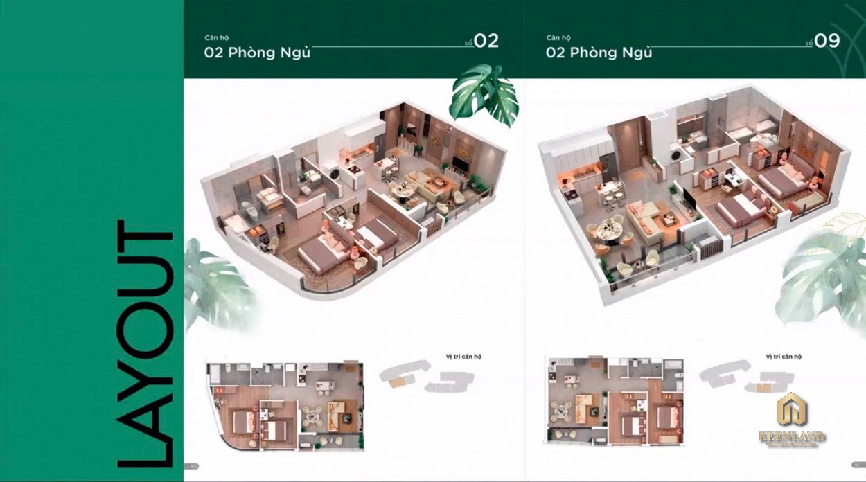 Layout căn hộ Thảo Điền Green 2 Phòng ngủ
