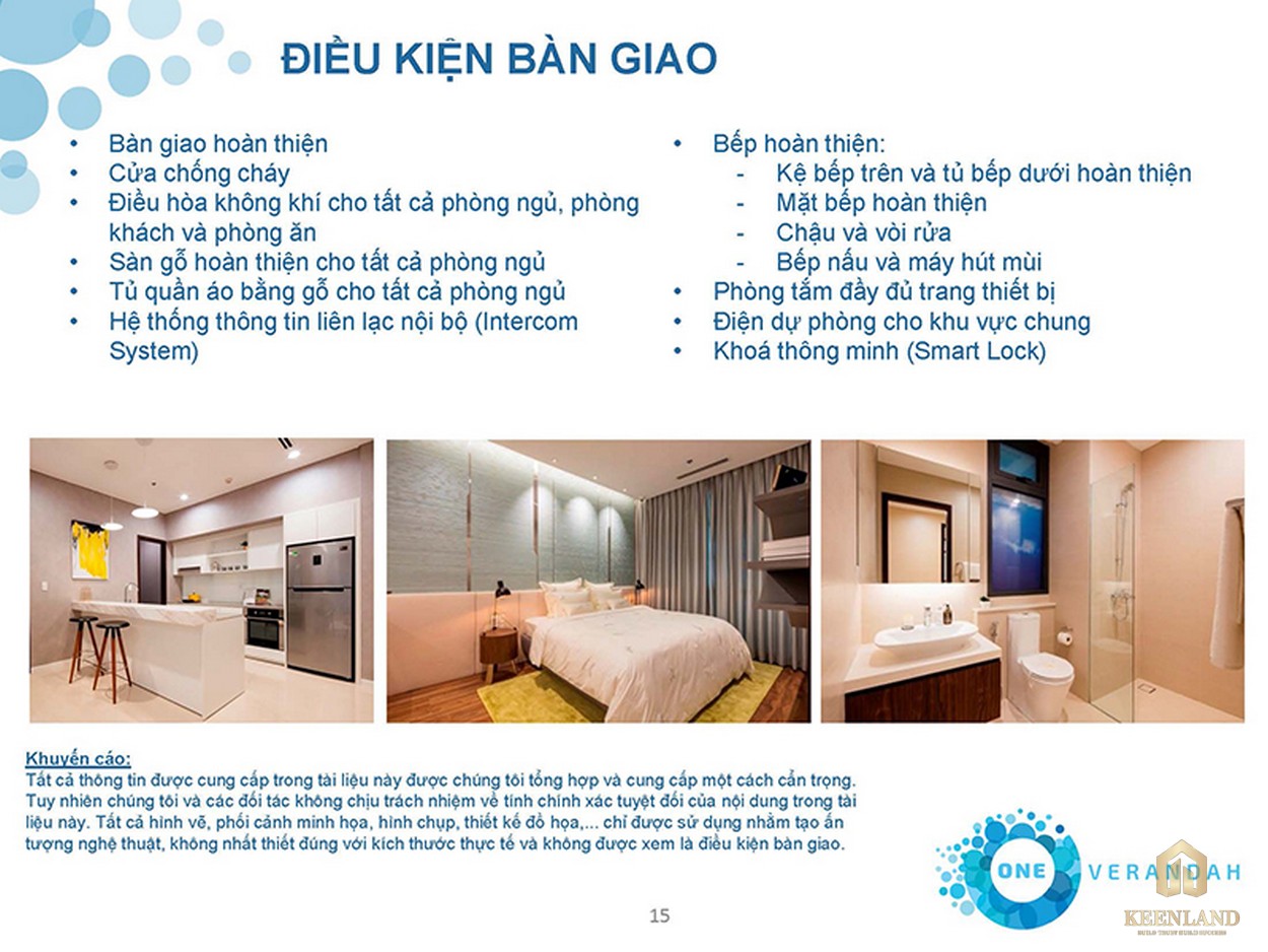 Danh mục nội thất tiêu chuẩn bàn giao dự án căn hộ chung cư One Verandah Quận 2 chủ đầu tư Mapletree